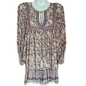 Rachel Zoe Womens Top Size Small Floral‎ Pullover Boho Balloon Sleeve Tassel Tie